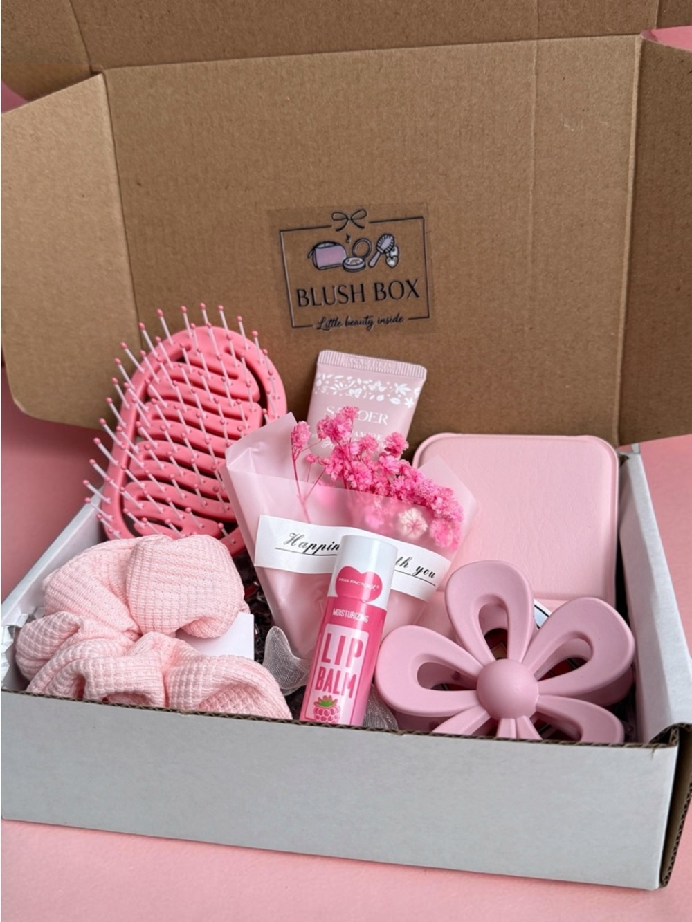 Blush Pink Pampering Set with Lip Balm & Hair Accessories